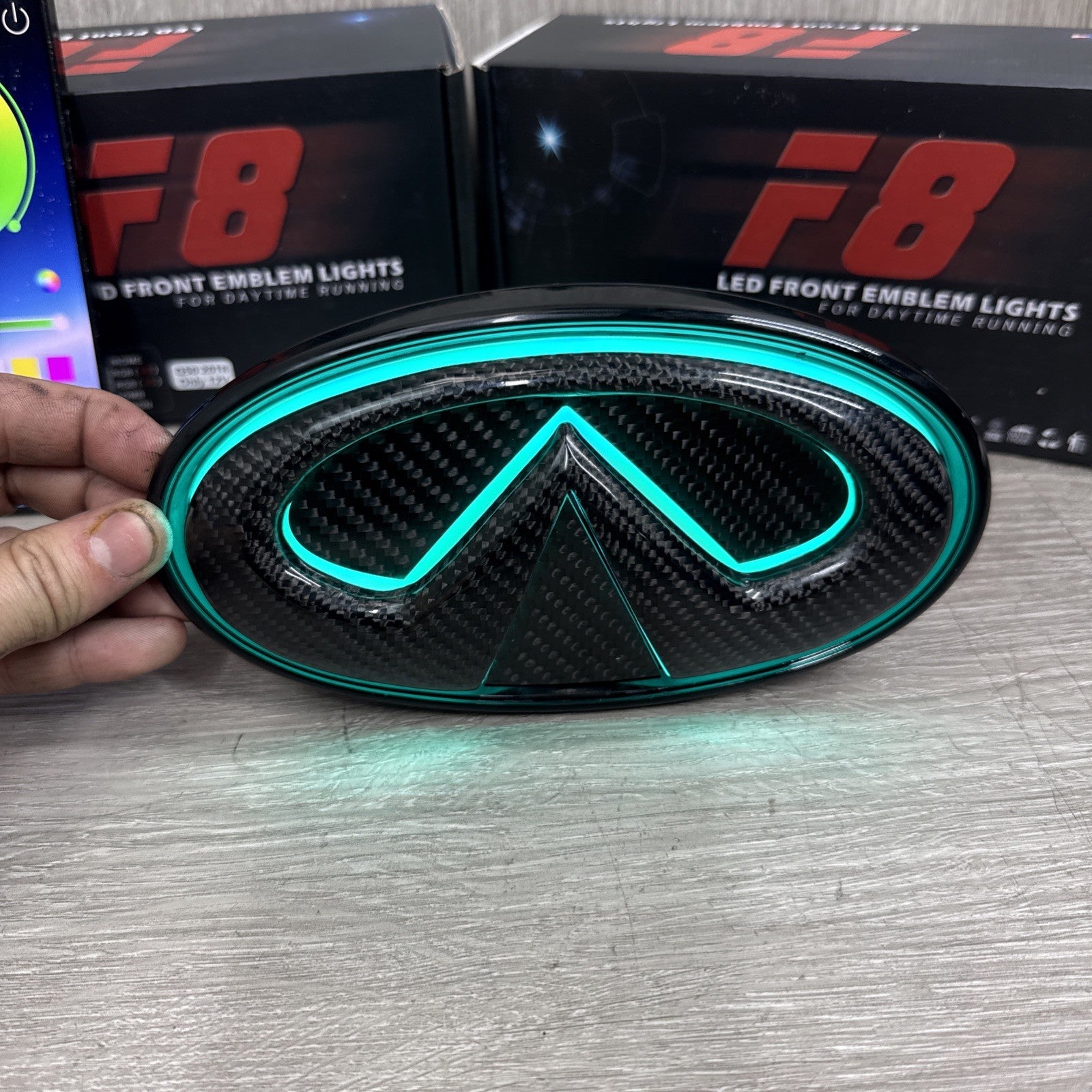 ✅ for 2018-2024 INFINITI Q50 COLOR CHANGING RGB LED GRILL EMBLEM CARBON FIBER