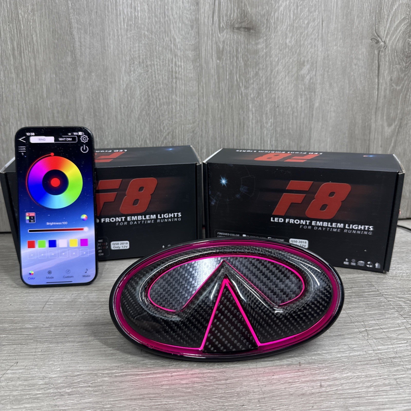 ✅ for 2018-2024 INFINITI Q50 COLOR CHANGING RGB LED GRILL EMBLEM CARBON FIBER
