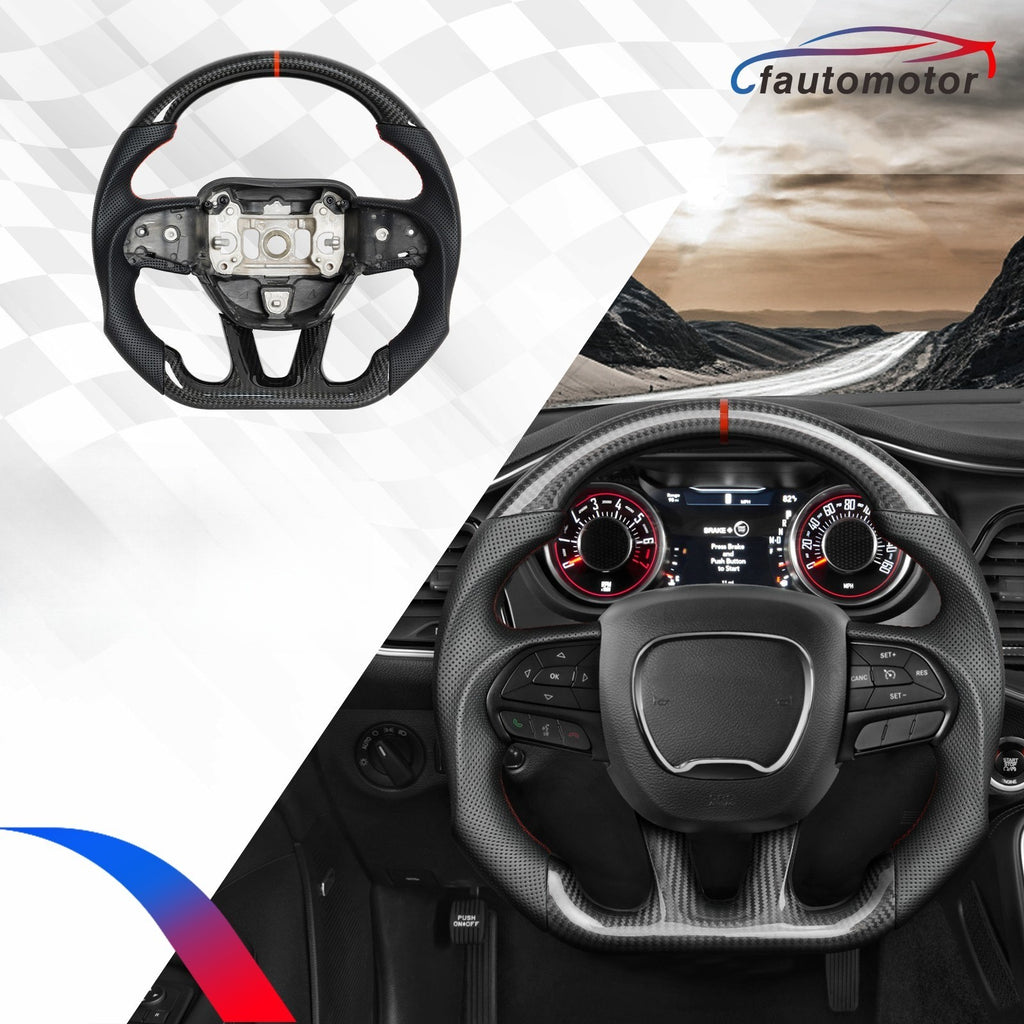 Real Carbon Fiber Sport Steering Wheel Fit 2015-2022 Chrysler 300 300C Red Line