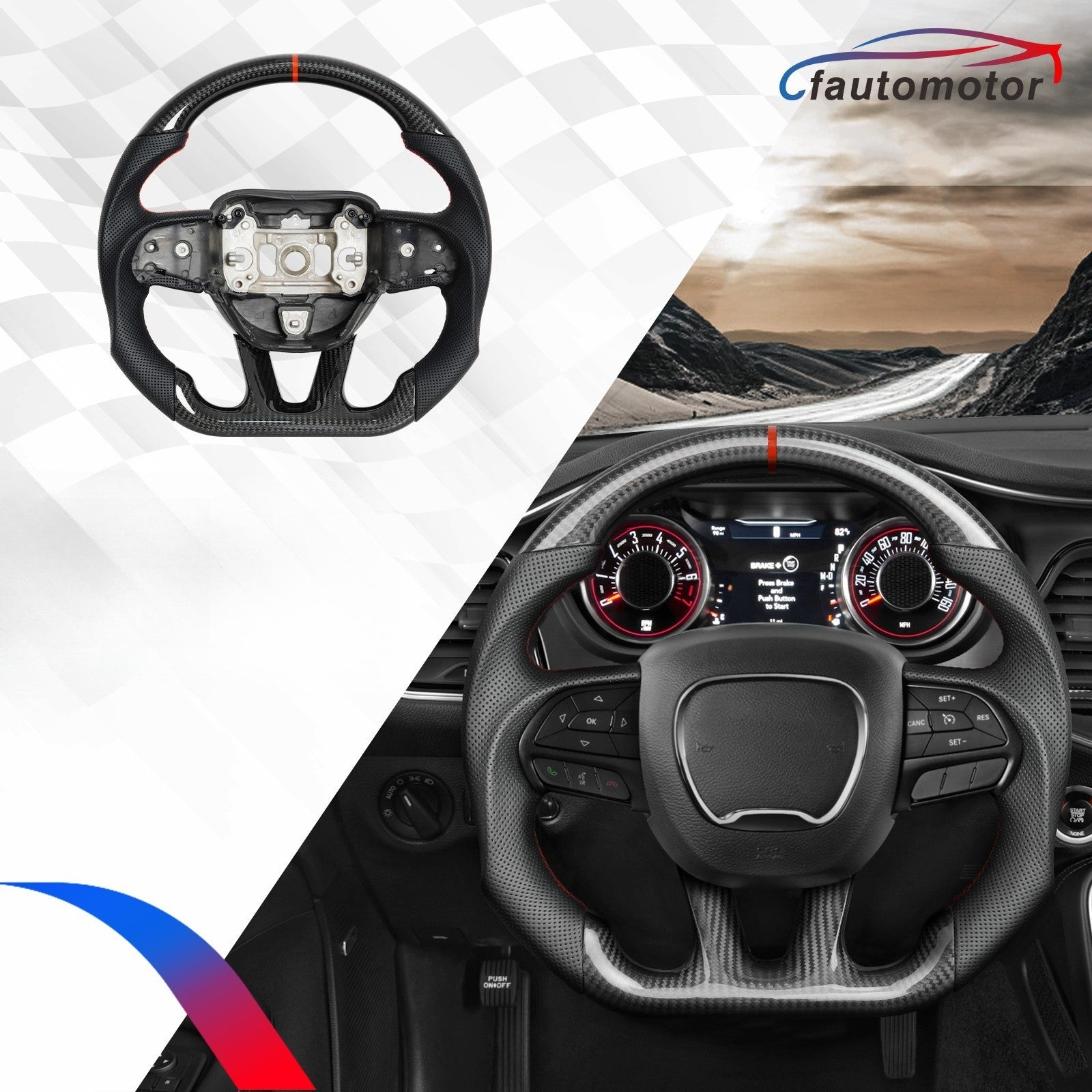 Real Carbon Fiber Sport Steering Wheel Fit 2015-2022 Chrysler 300 300C Red Line