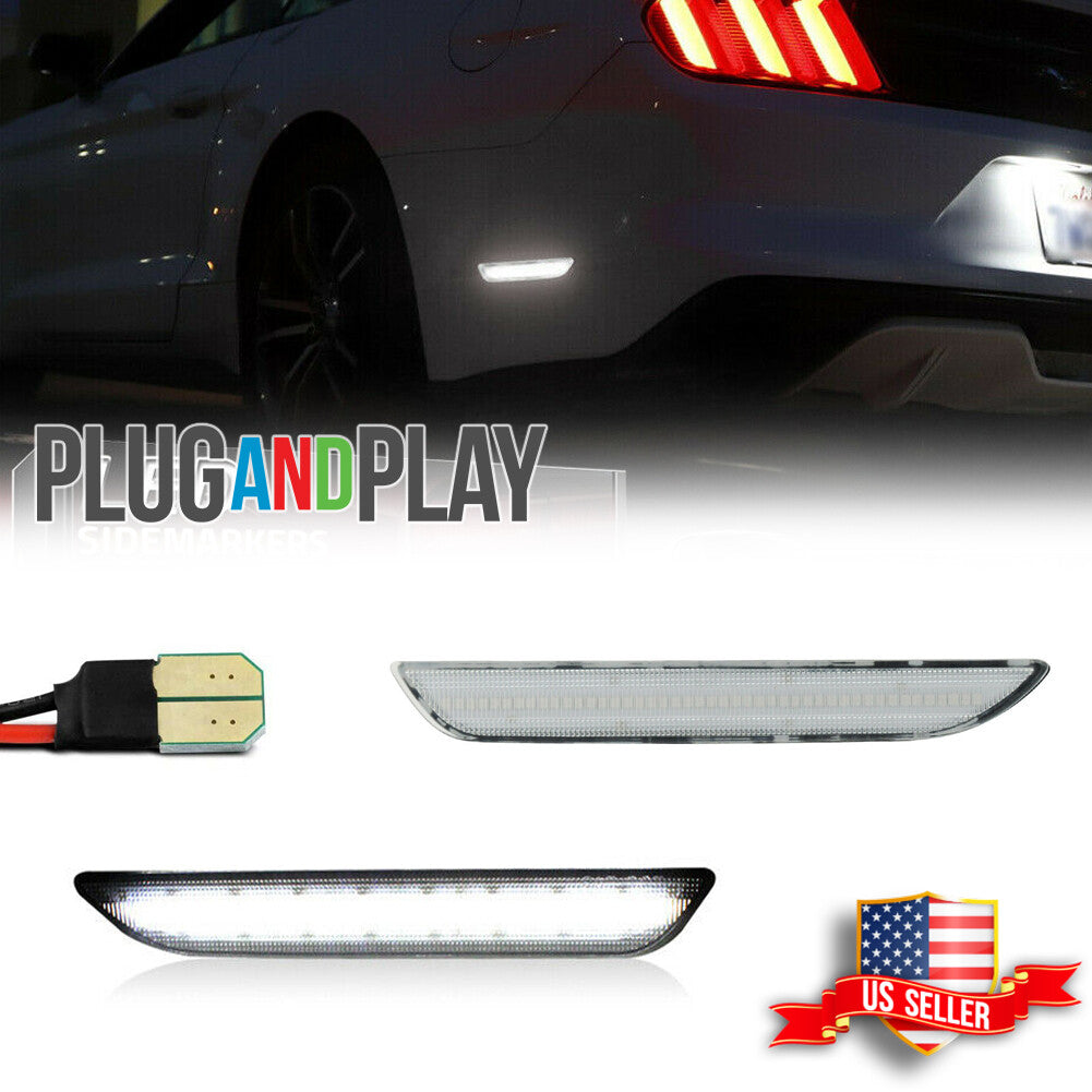 Clear White LED Rear Side Marker Signal Lamps Lights for 2015-2020 Ford Mustang