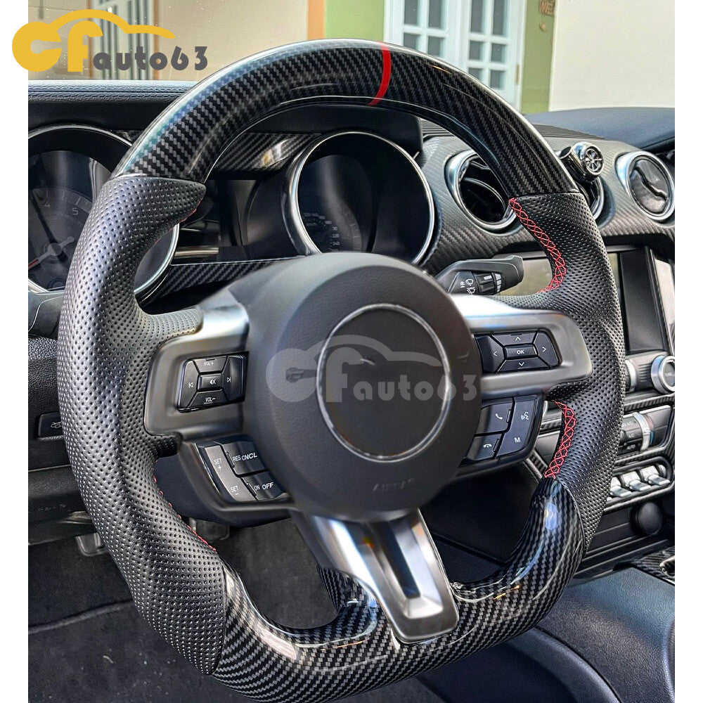 HYDRO DIP Carbon Fiber Steering Wheel Fit for 2018-2023 Ford Mustang GT Red Line