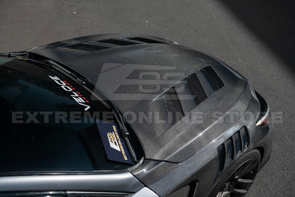 For 14-Up Infiniti Q50 CARBON FIBER Front Vented Hood Cover & Side Fender Pair
