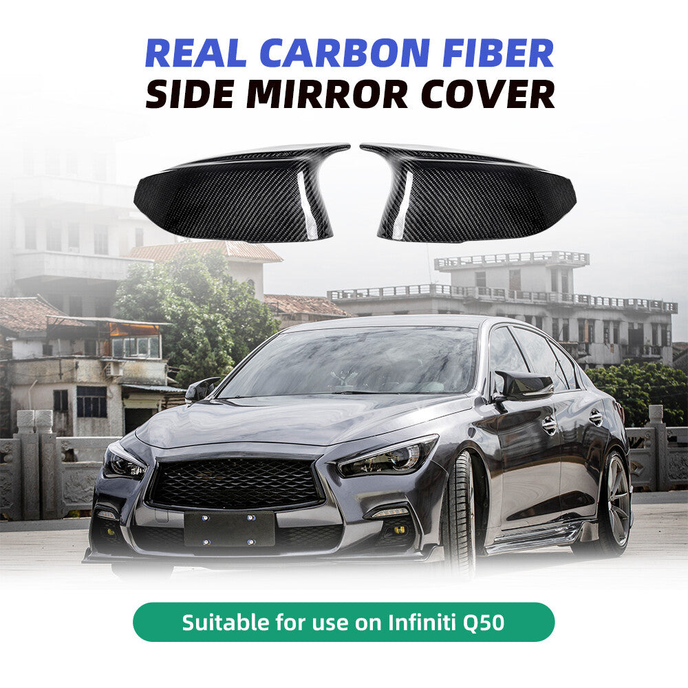 FOR INFINITI Q50 2014-2018 M STYLE REAL CARBON FIBER REAR SIDE MIRROR COVER CAP