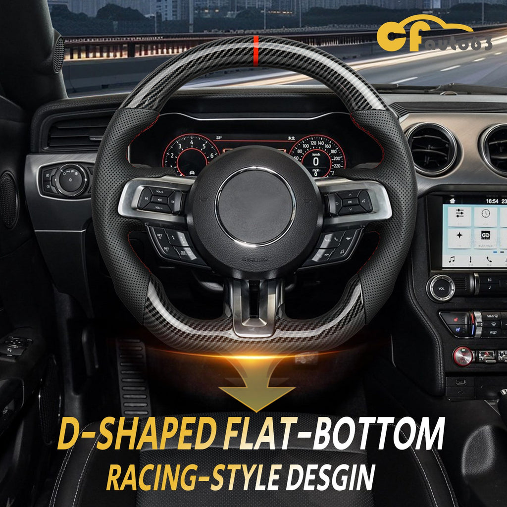 HYDRO DIP Carbon Fiber Steering Wheel Fit for 2018-2023 Ford Mustang GT Red Line