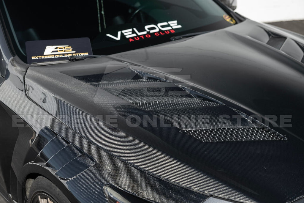 For 14-Up Infiniti Q50 CARBON FIBER Front Vented Hood Cover & Side Fender Pair
