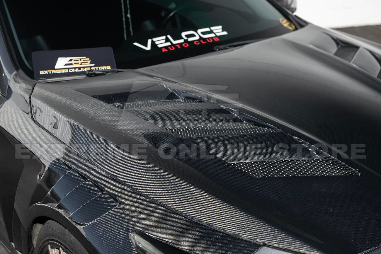 For 14-Up Infiniti Q50 CARBON FIBER Front Vented Hood Cover & Side Fender Pair