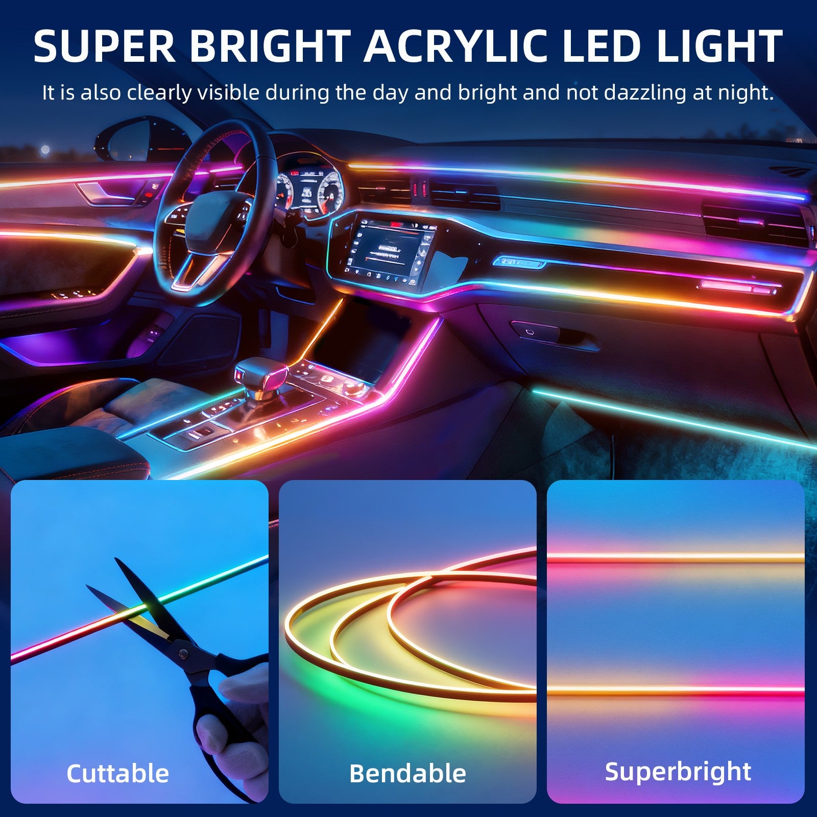 10 in 1/ 2 in 1 LED Neon Interior Strip Light RGB Ambient Light for Toyota Camry