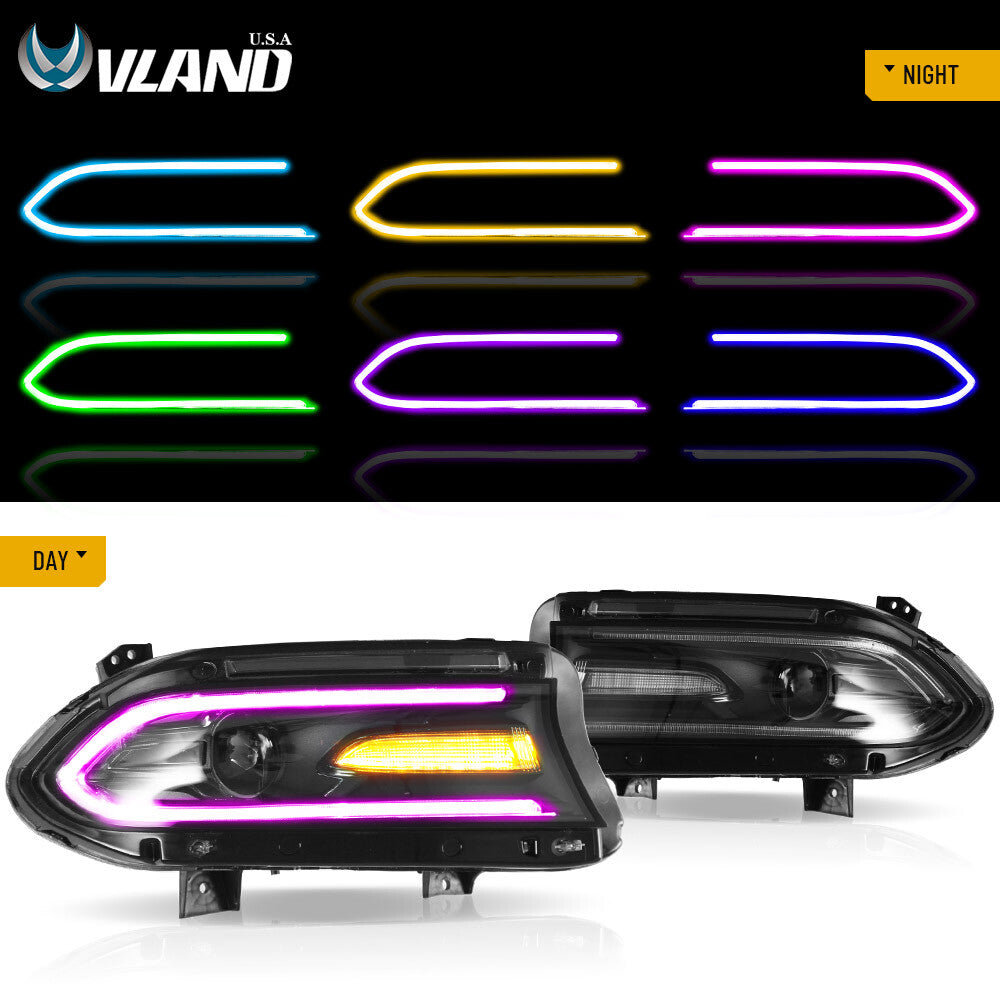 VLAND LED Headlights W/Rgb DRL for 2015-2023 Dodge Charger R/T,SE,SRT,SXT Lamps