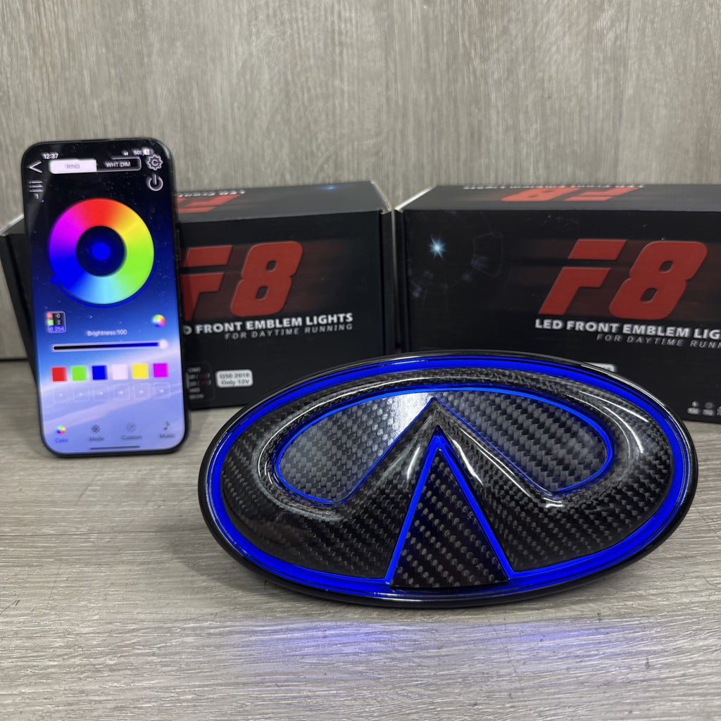 ✅ for 2018-2024 INFINITI Q50 COLOR CHANGING RGB LED GRILL EMBLEM CARBON FIBER