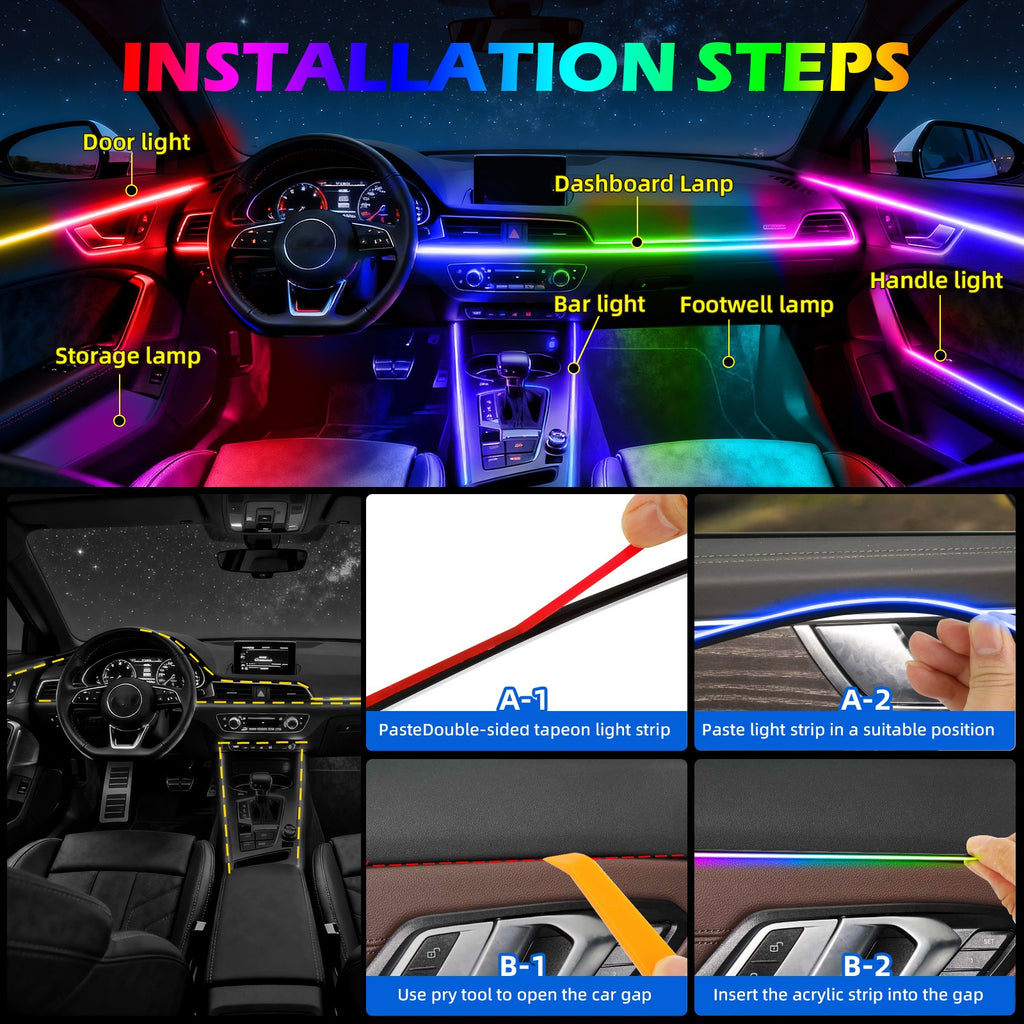 2/10 in 1 LED RGB Acrylic Interior Strip Ambient Lights Kit for Ford Mustang