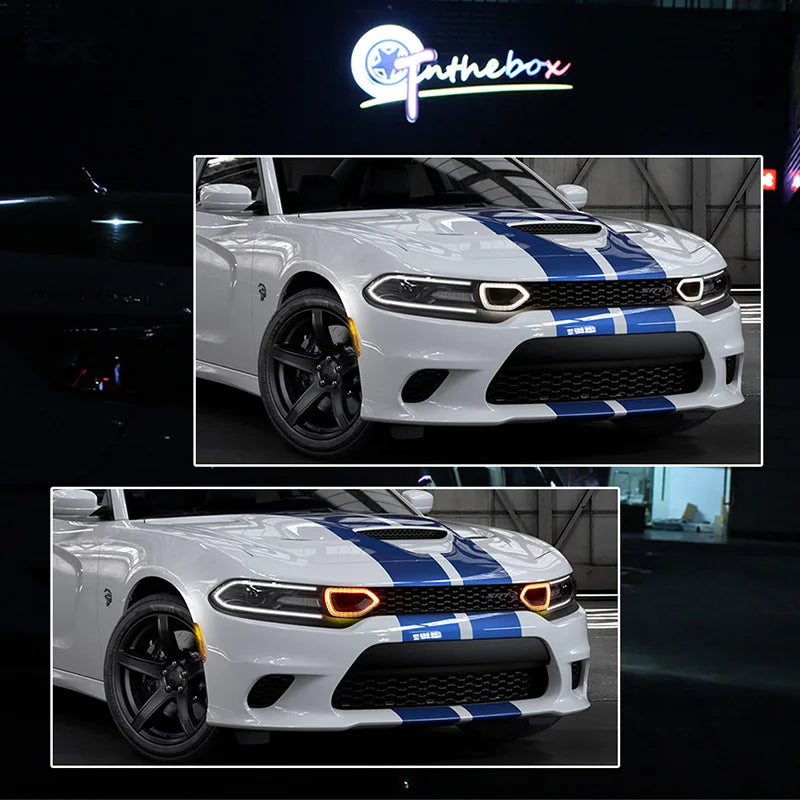 Amber Dynamic LED Front Grill Turn Signal Lights & White DRL for Dodge Charger Srt/Scat Pack 2015-2021 Daytona SXT R/T 2017-2021