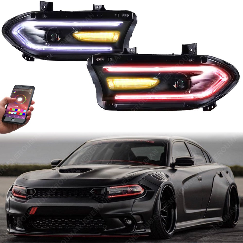 RGB Colorful LED Halogen Lamps Dual Headlights DRL for 2015-2023 Dodge Charger