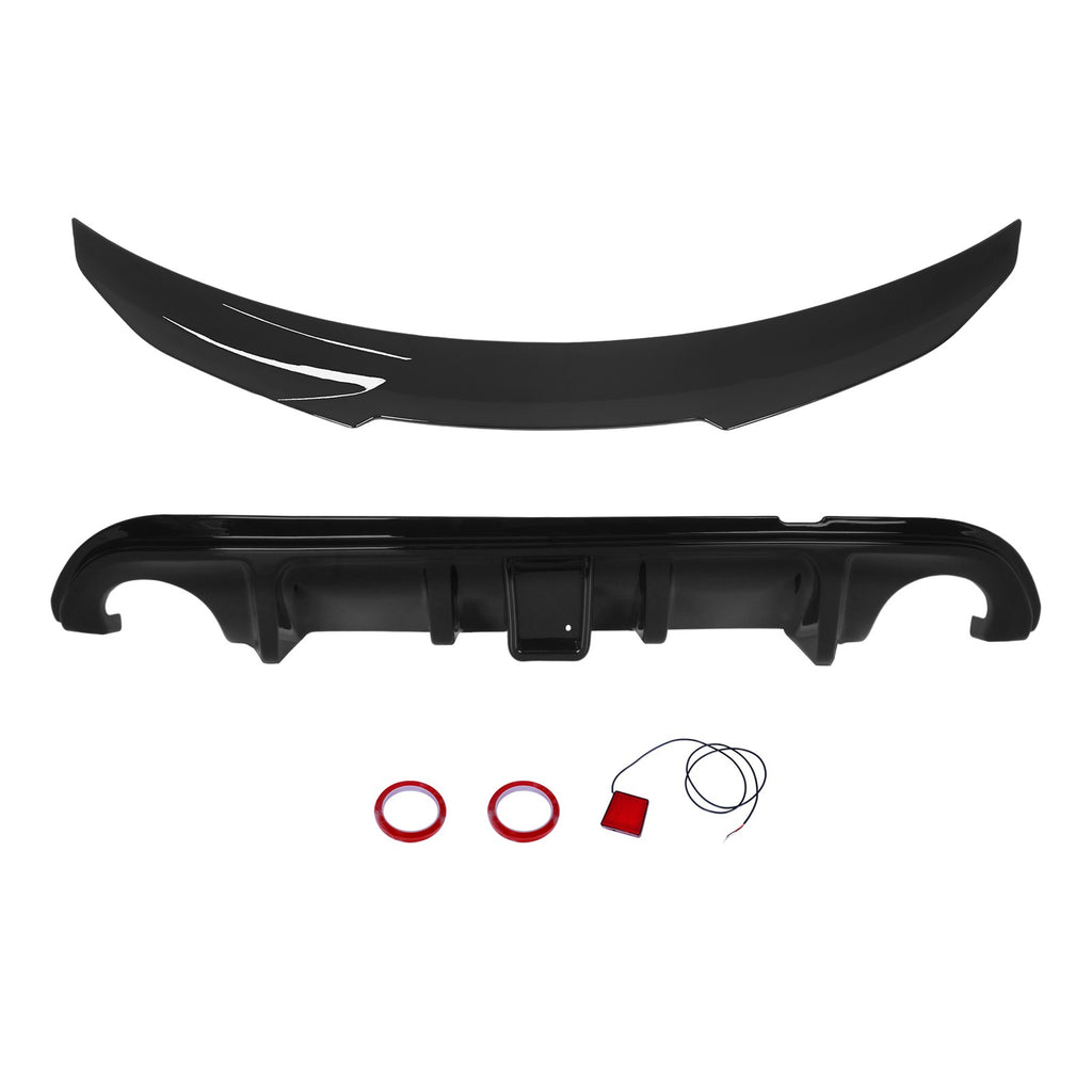 Rear Bumper Diffuser & Rear Spoiler Glossy Black Fit for 2014-2017 Infiniti Q50