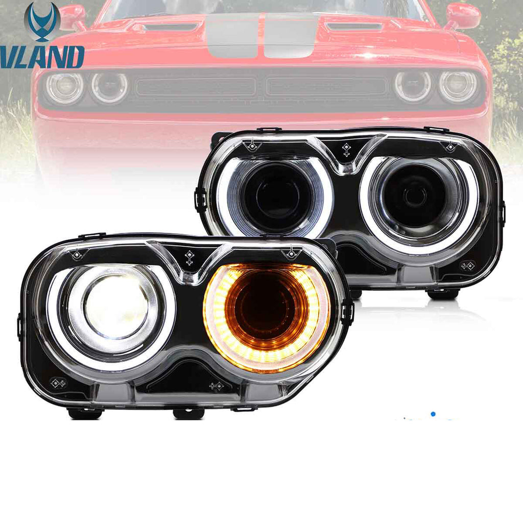 Pair LED Headlights RGB Color Change Lamps for 2015-2023 Dodge Challenger SE RT