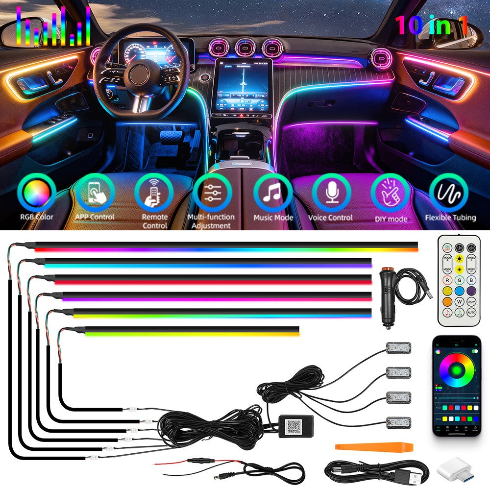2/10 in 1 LED RGB Acrylic Interior Strip Ambient Lights Kit for Ford Mustang