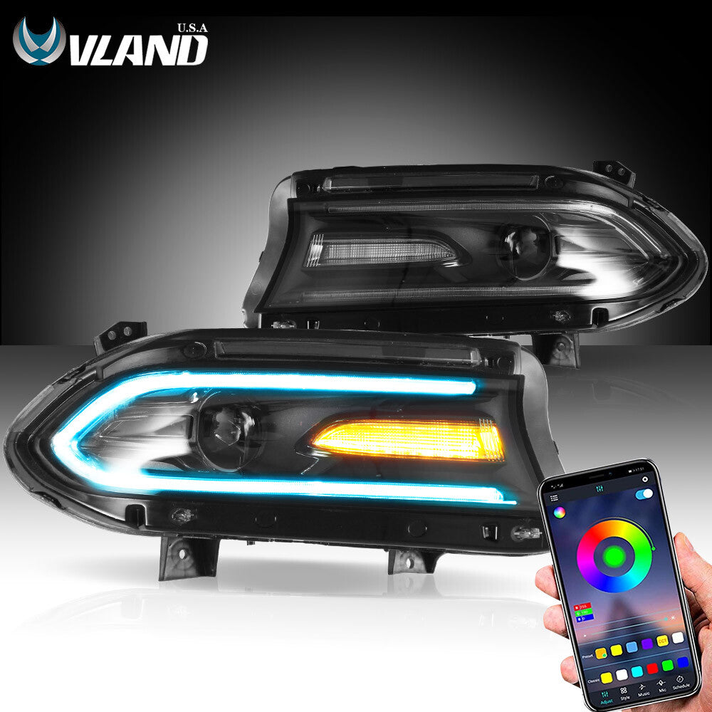 VLAND LED Headlights W/Rgb DRL for 2015-2023 Dodge Charger R/T,SE,SRT,SXT Lamps