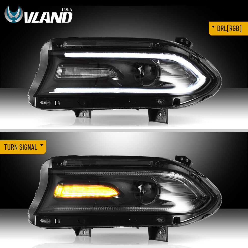 VLAND LED Headlights W/Rgb DRL for 2015-2023 Dodge Charger R/T,SE,SRT,SXT Lamps