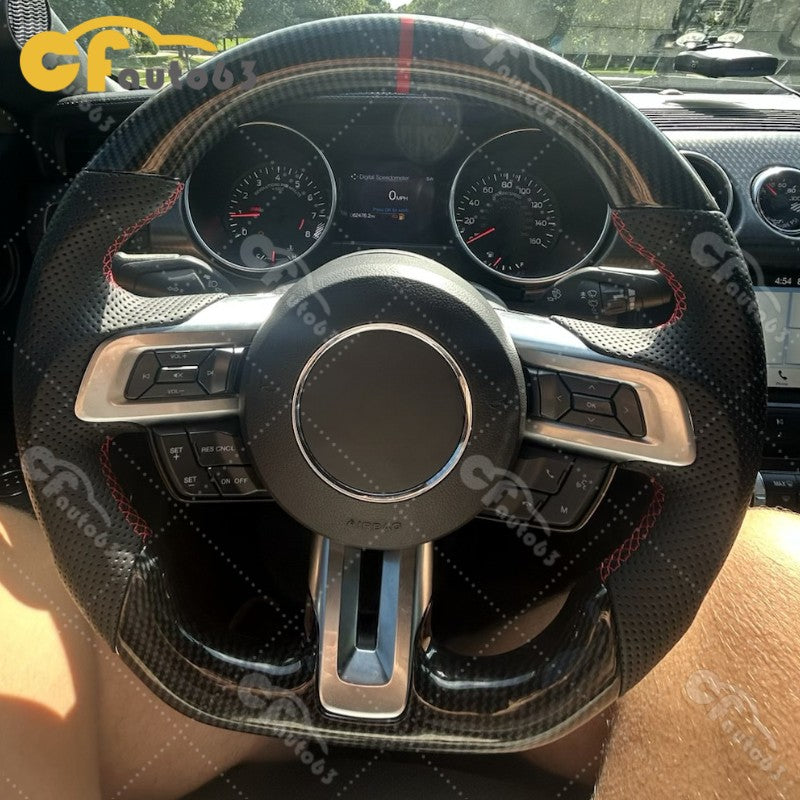 HYDRO DIP Carbon Fiber Steering Wheel Fit for 2018-2023 Ford Mustang GT Red Line