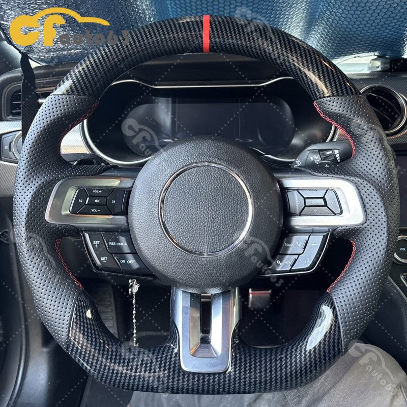 HYDRO DIP Carbon Fiber Steering Wheel Fit for 2018-2023 Ford Mustang GT Red Line