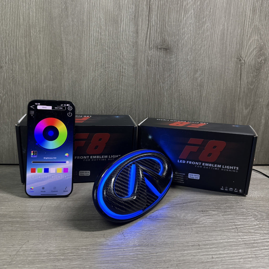 ✅ for 2018-2024 INFINITI Q50 COLOR CHANGING RGB LED GRILL EMBLEM CARBON FIBER